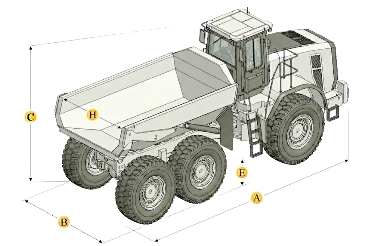 Knickgelenkter Muldenkipper Rückansicht